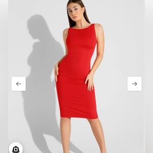 Windsor Sleeveless Boatneck Red Midi Dress stretch- knee length - size M NEW